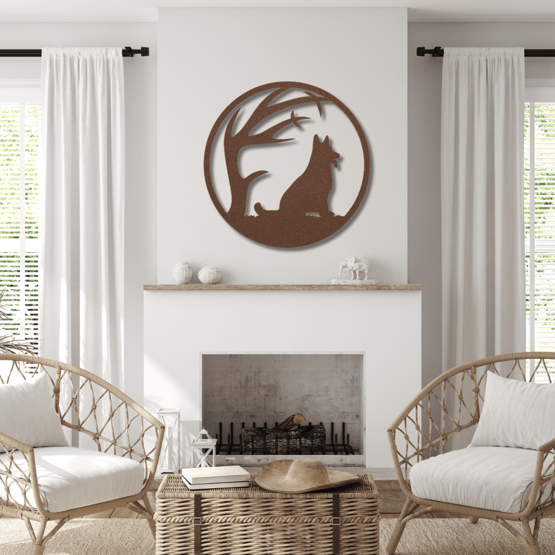 Wall Art Copper / 12 Inch Gazing Dog in Circular Frame