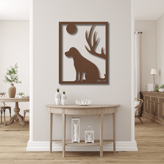 Wall Art Copper / 12 Inch Gazing Dog in Rectangle Frame