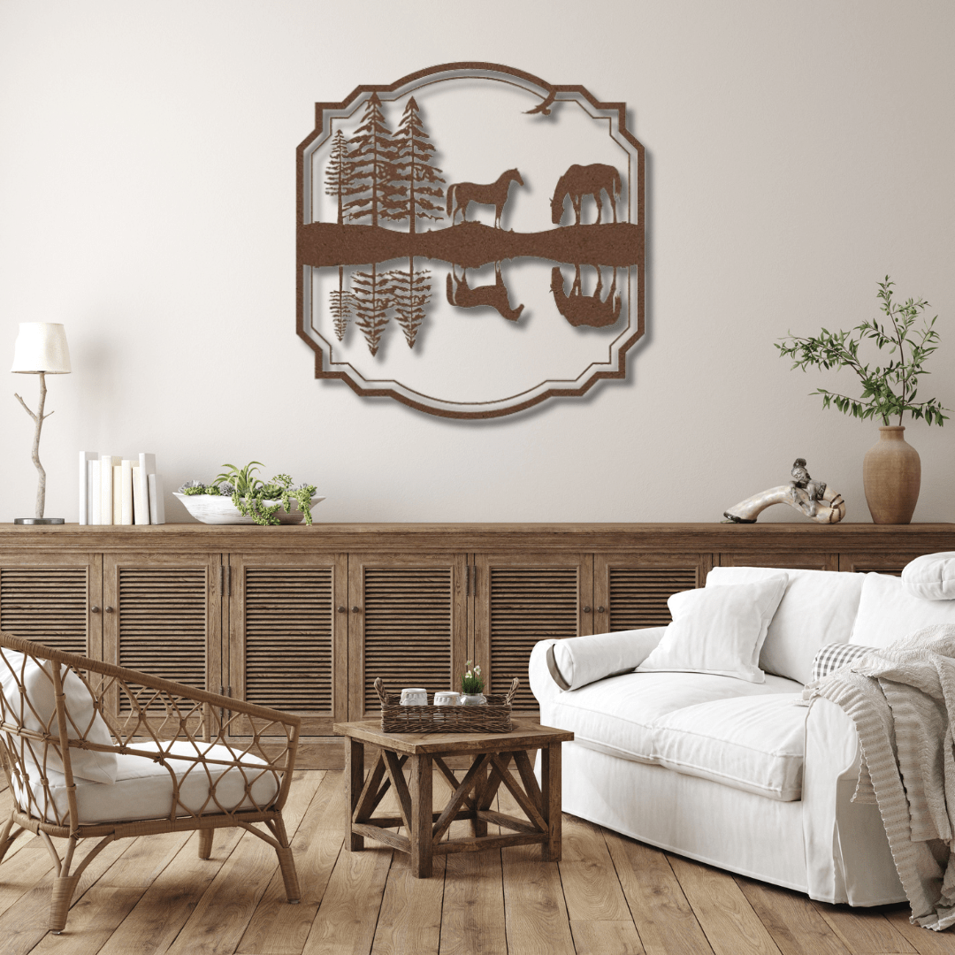 Wall Art Copper / 12 Inch Horse Reflection With A Decorative Frame