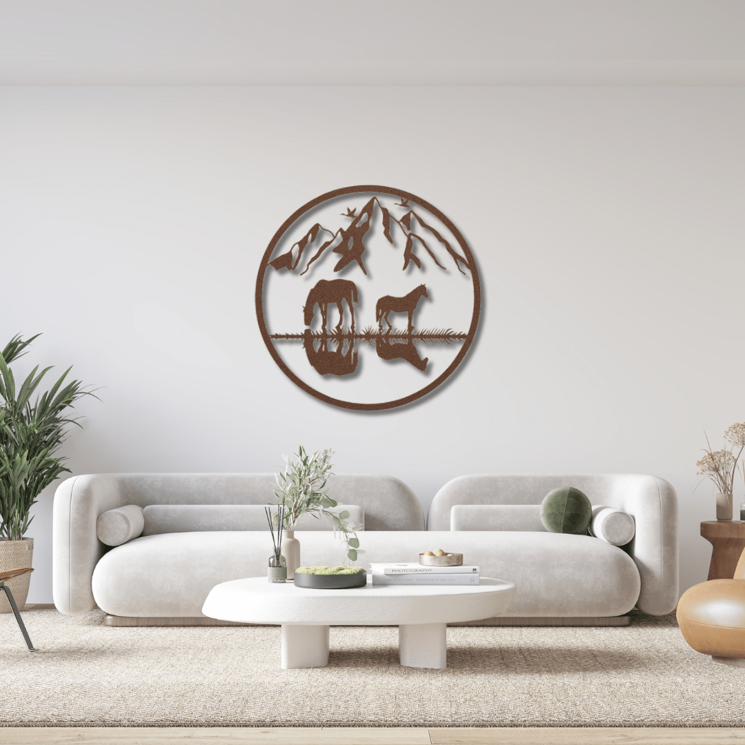 Wall Art Copper / 12 Inch Horse Reflections with Circular Frame