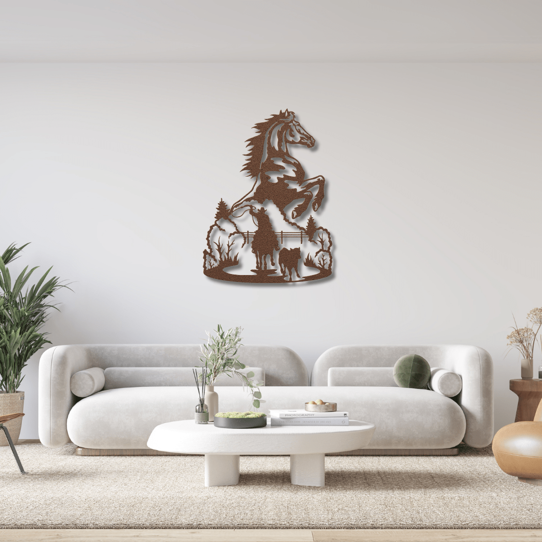 Wall Art Copper / 12 Inch Horse Roping Cattle Wall Art