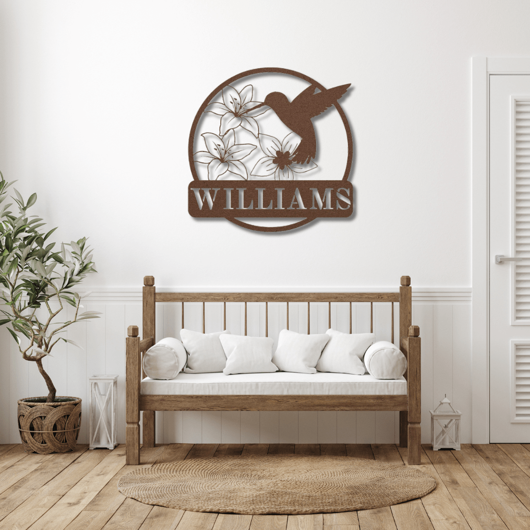 Wall Art Copper / 12 Inch Hummingbird Custom Name Sign