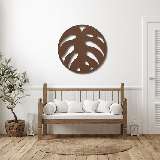 Wall Art Copper / 12 Inch Leaf in a Circular Frame