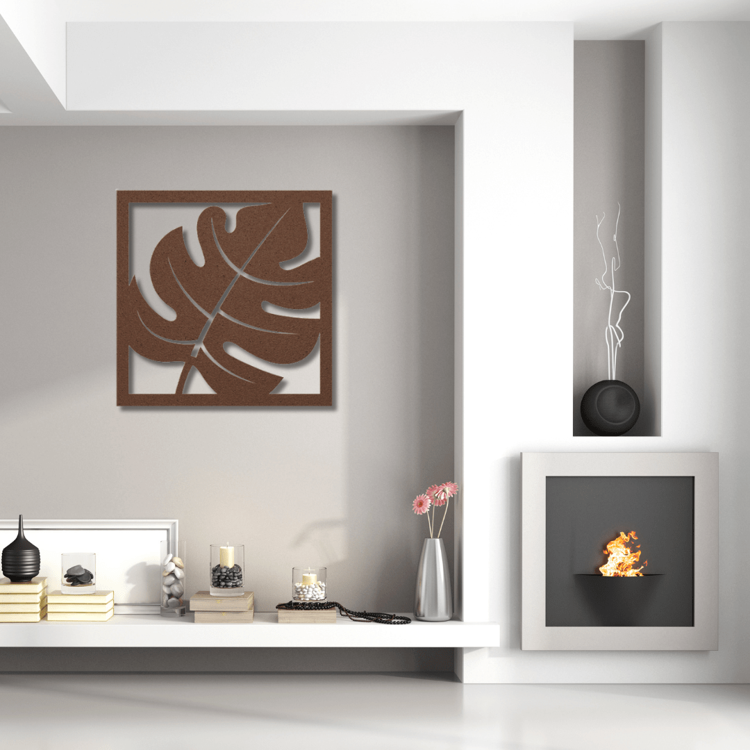 Wall Art Copper / 12 Inch Leaf in a Square Frame Wall Decor