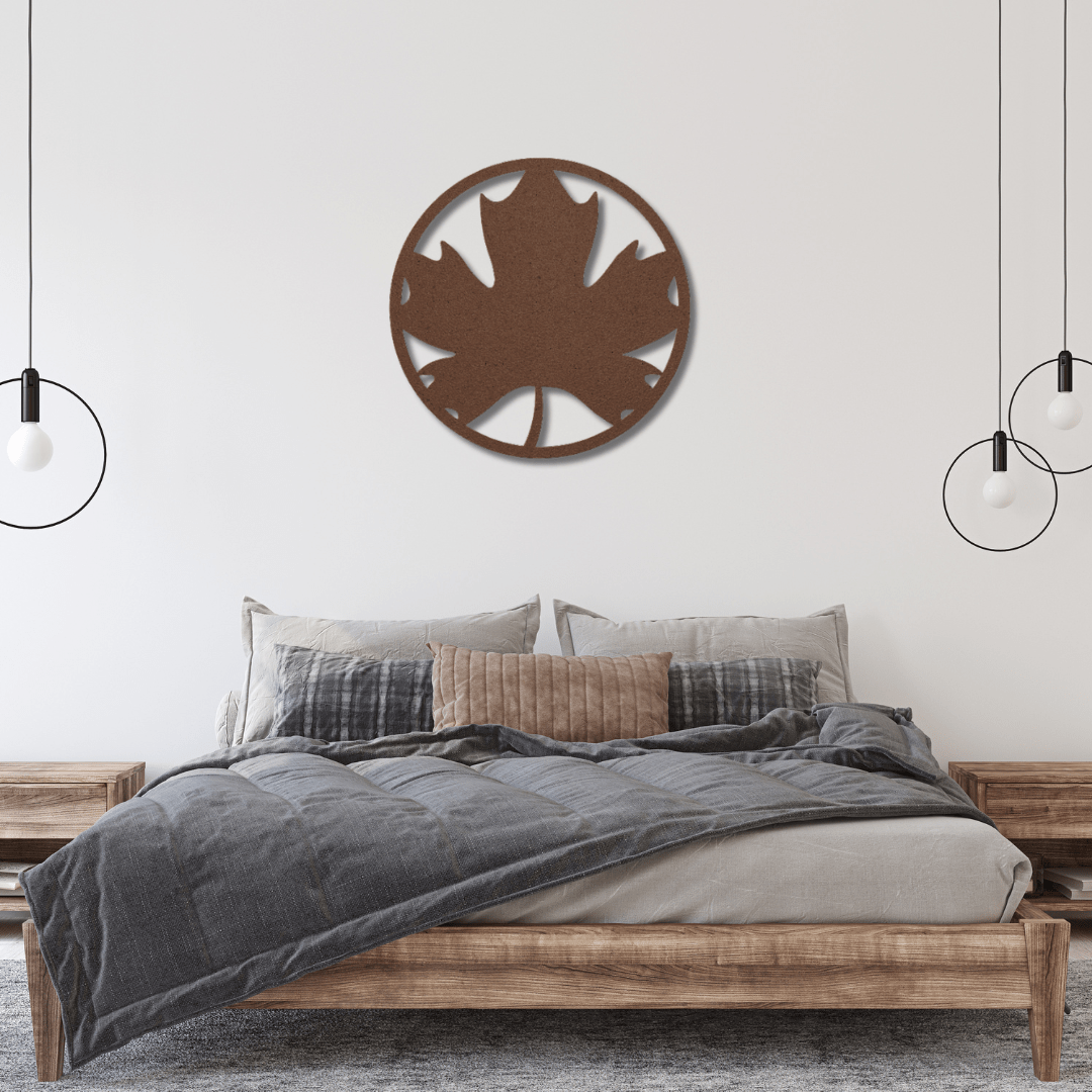 Wall Art Copper / 12 Inch Maple Leaf in a Circular Frame