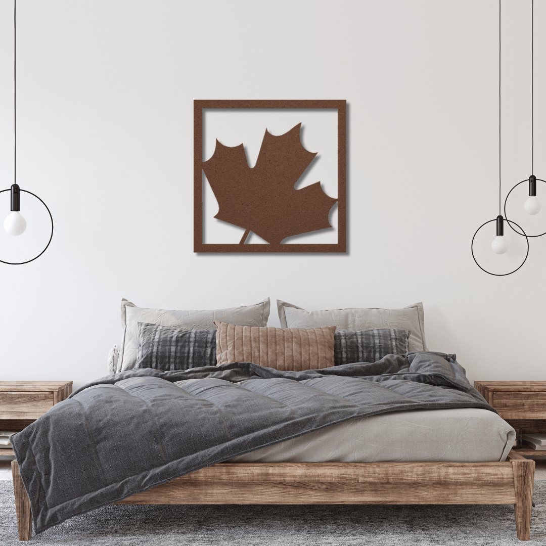 Wall Art Copper / 12 Inch Maple Leaf in a Square Frame