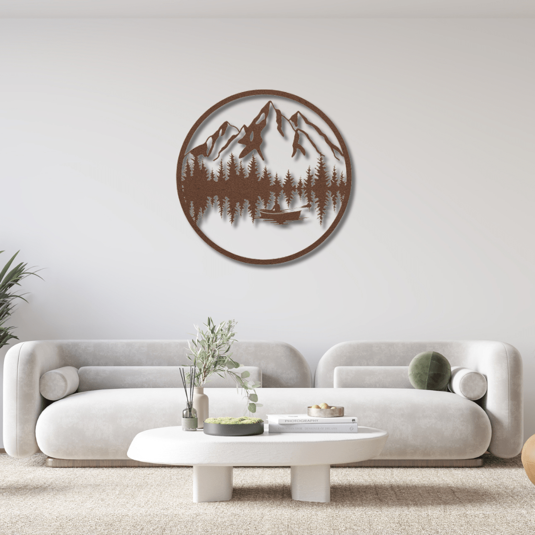 Wall Art Copper / 12 Inch Mountain and Boat Scene Wall Art