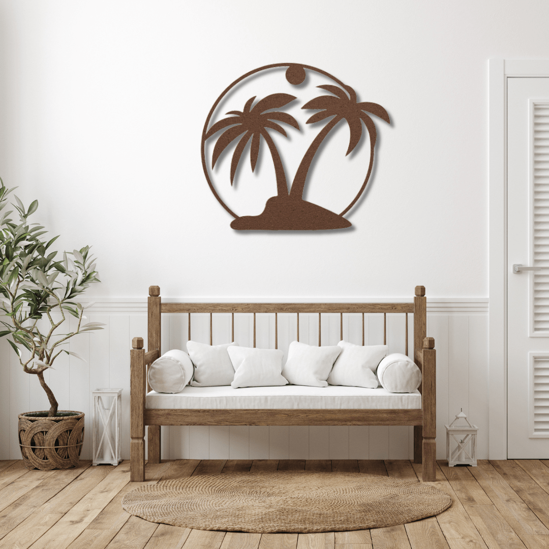 Wall Art Copper / 12 Inch Palm Tree Wall Art in a Circular Frame