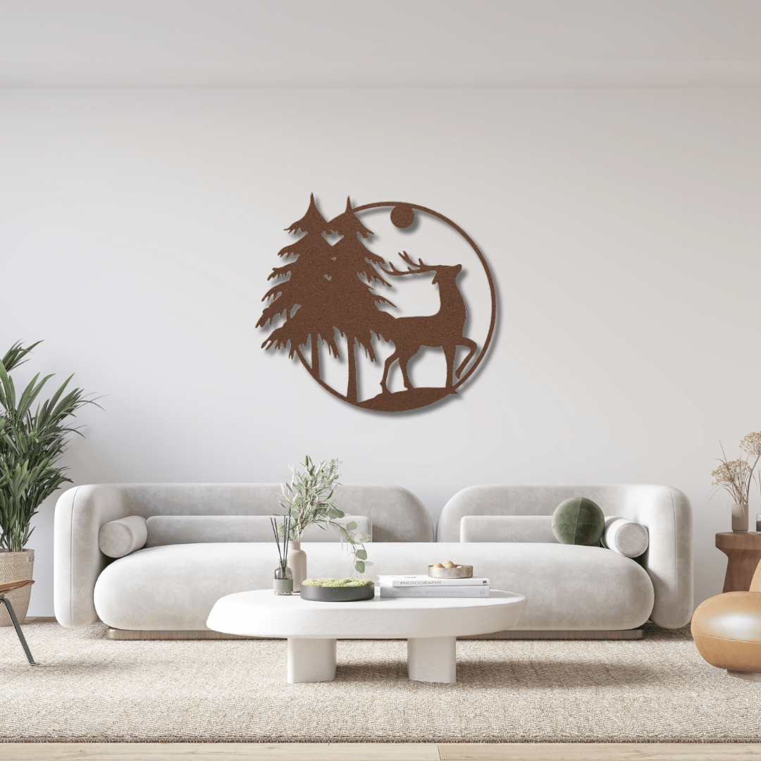 Wall Art Copper / 12 Inch Prancing Christmas Reindeer in Circular Frame