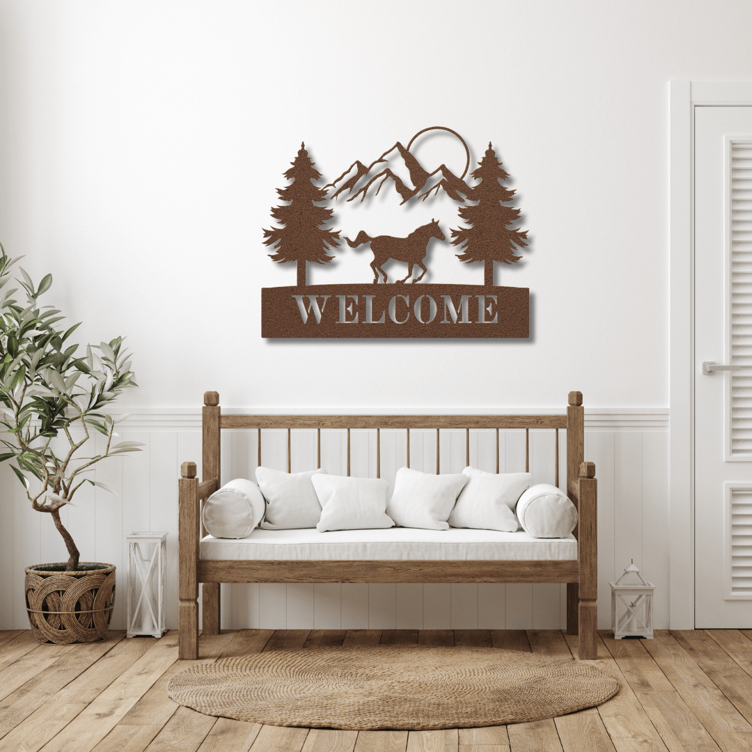 Wall Art Copper / 12 Inch Running Horse Welcome Sign