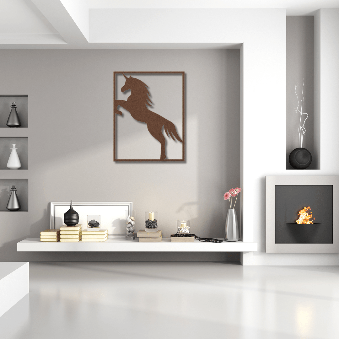 Wall Art Copper / 12 Inch Unicorn in Rectangle Frame