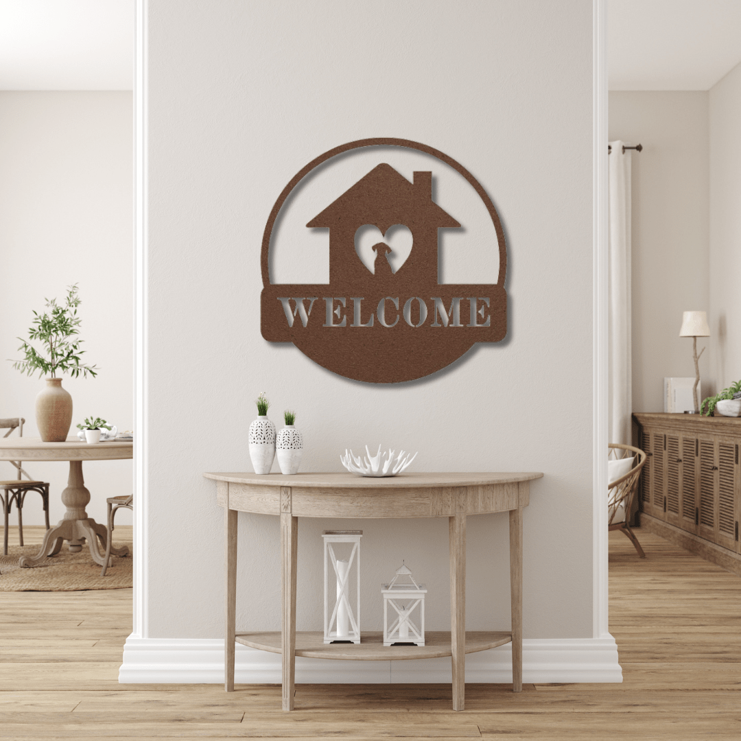 Wall Art Copper / 12 Inch Welcome Sign with Dog