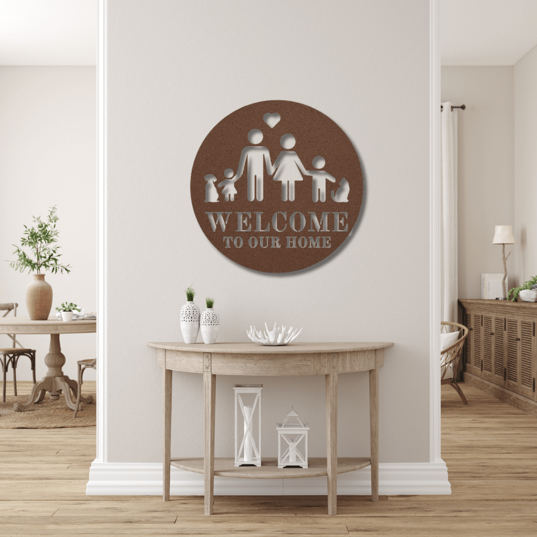 Wall Art Copper / 12 Inch Welcome to Our Home with Family