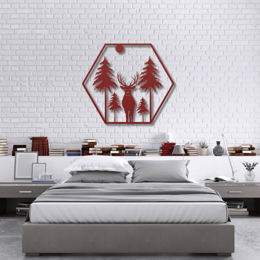 Wall Art Red / 12 Inch A Beautiful Elk in a Hexagon Frame