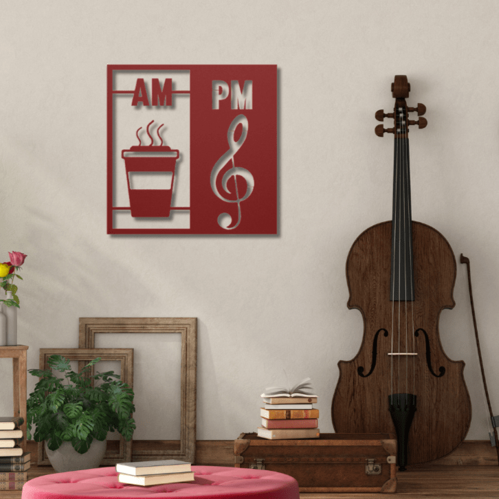 Wall Art Red / 12 Inch AM/PM Coffee/Music Wall Art