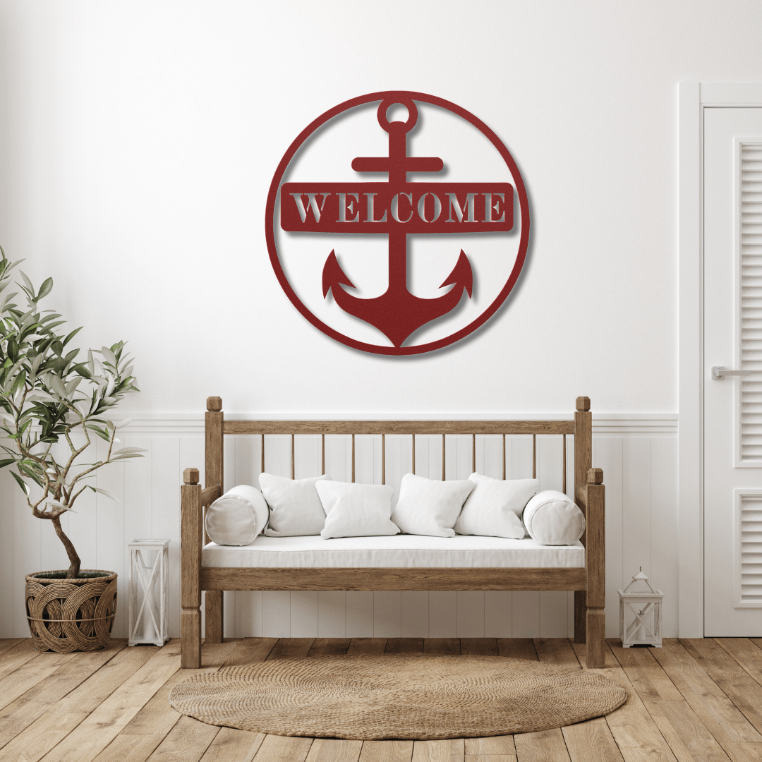 Wall Art Red / 12 Inch Anchor Welcome Sign