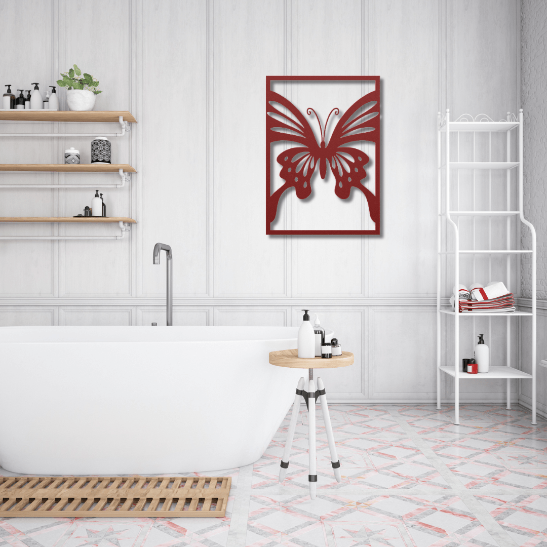 Wall Art Red / 12 Inch Beautiful Butterfly Wall Art in Rectangle Frame