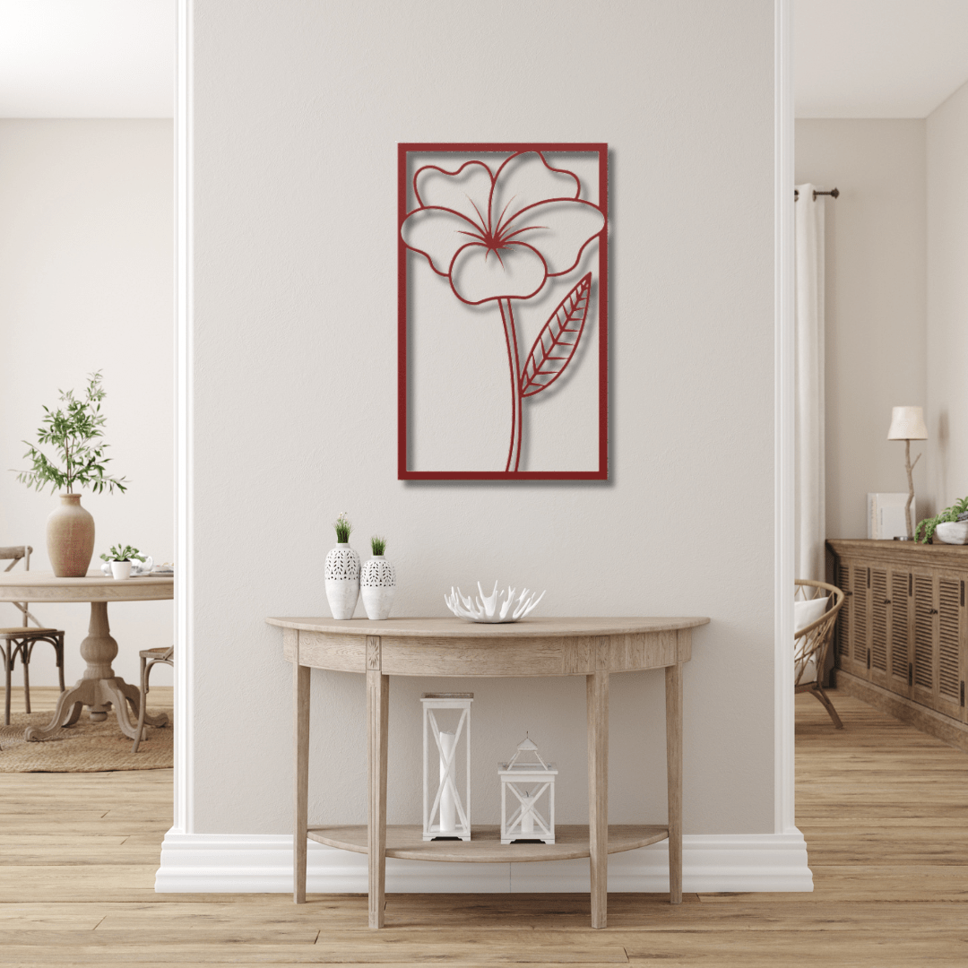 Wall Art Red / 12 Inch Beautiful Flower in a Rectangle Frame