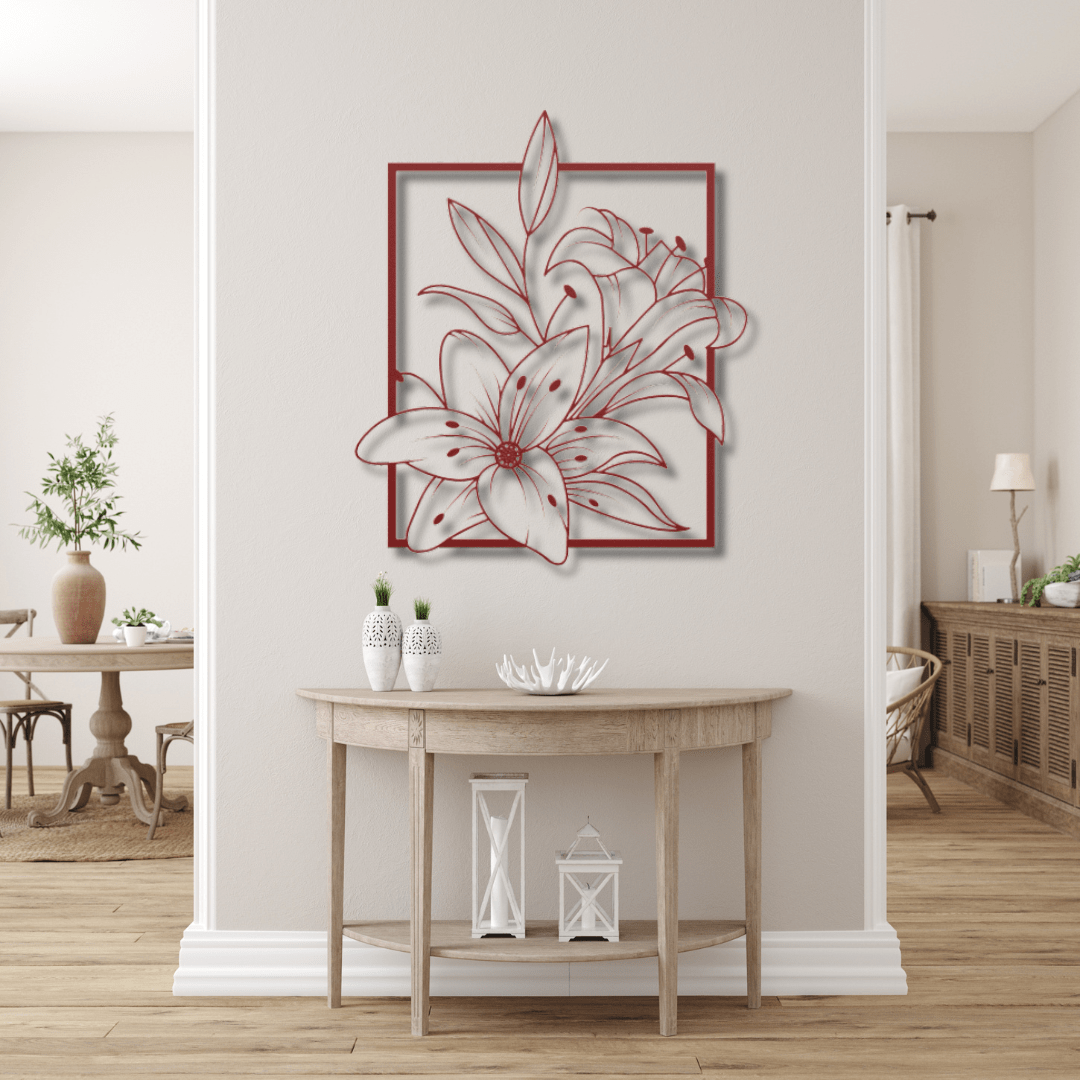 Wall Art Red / 12 Inch Beautiful Flowers in Rectangle Frame