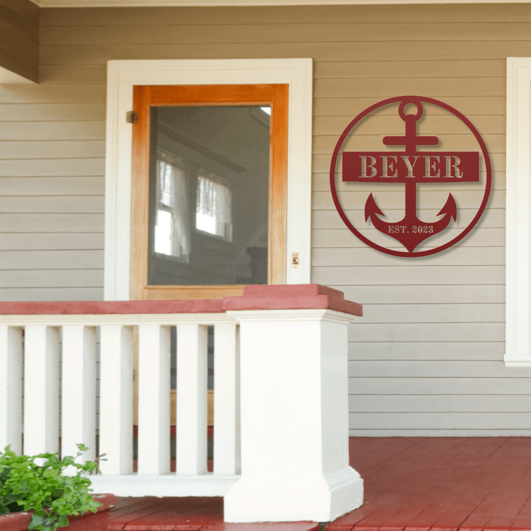 Wall Art Red / 12 Inch Boat Anchor Custom Name Sign with Established Date