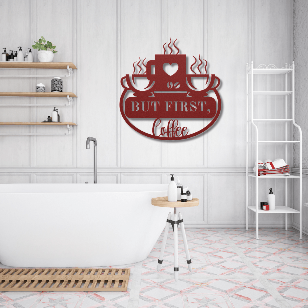 Wall Art Red / 12 Inch But First, Coffee Wall Art with Love in Each Cup