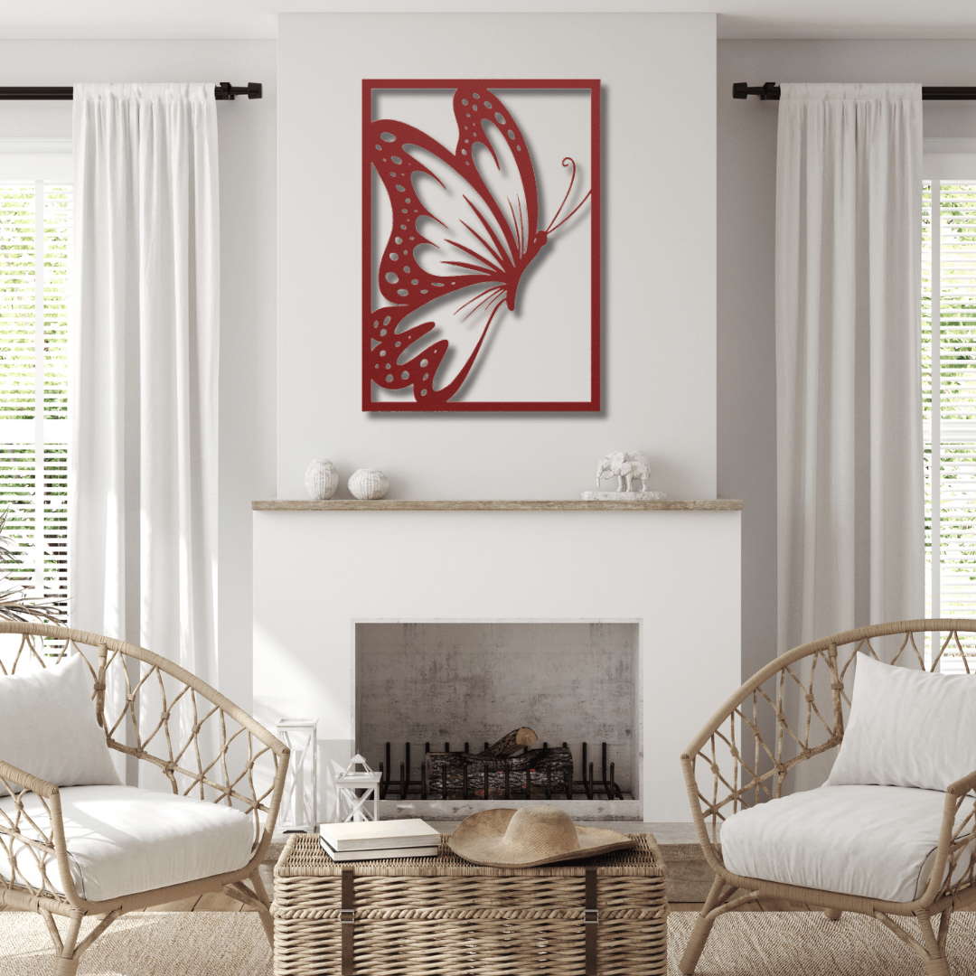 Wall Art Red / 12 Inch Butterfly in Rectangle Frame