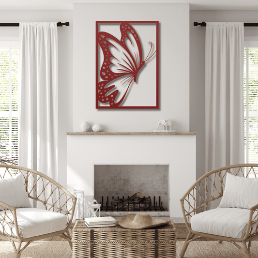 Wall Art Red / 12 Inch Butterfly in Rectangle Frame