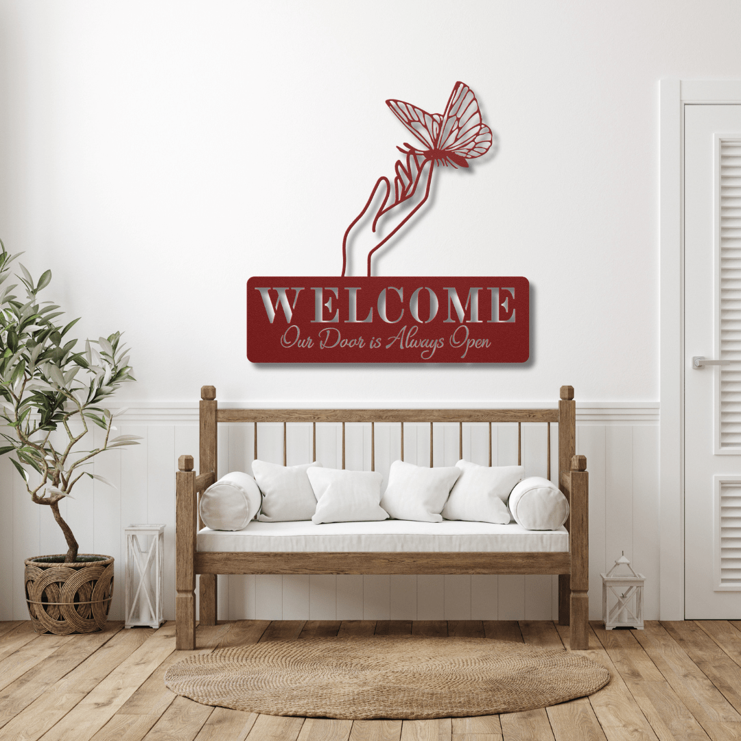 Wall Art Red / 12 Inch Butterfly Welcome Sign