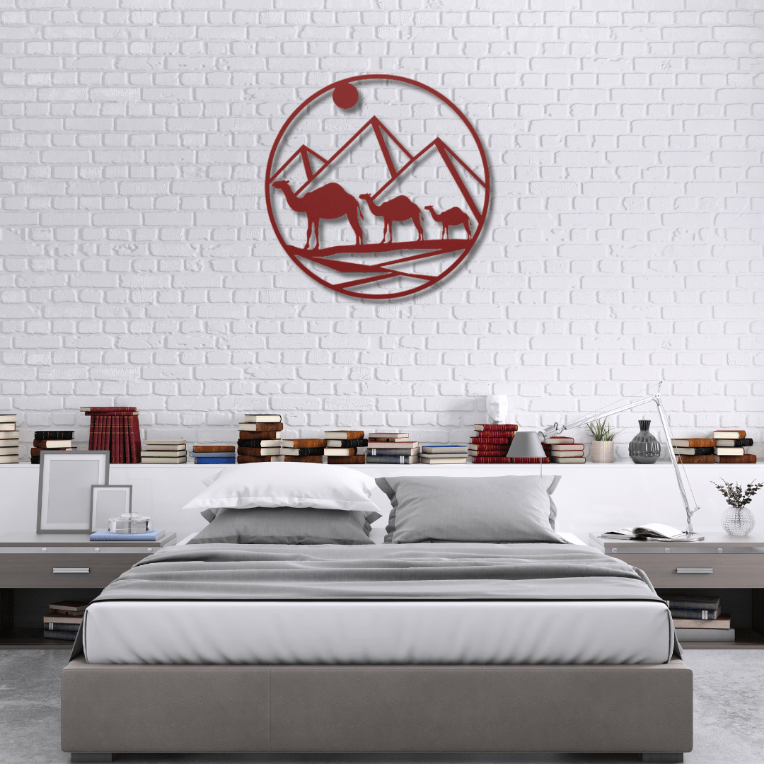 Wall Art Red / 12 Inch Camels Walking in the Desert Wall Art