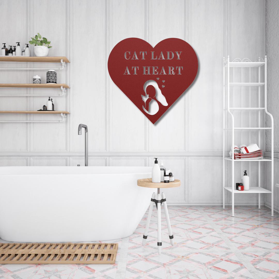 Wall Art Red / 12 Inch Cat Lady At Heart Wall Art in a Heart Shape