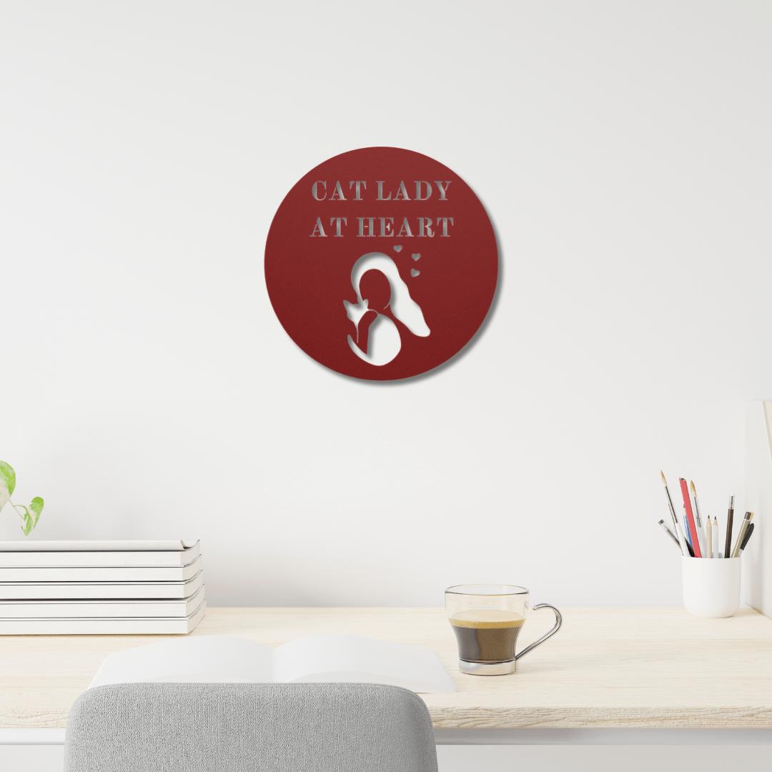 Wall Art Red / 12 Inch Cat Lady At Heart with Lady and Cat