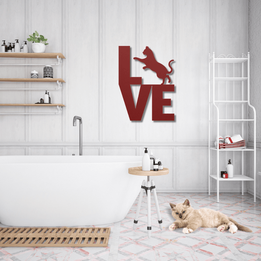 Wall Art Red / 12 Inch Cat LOVE Word Art