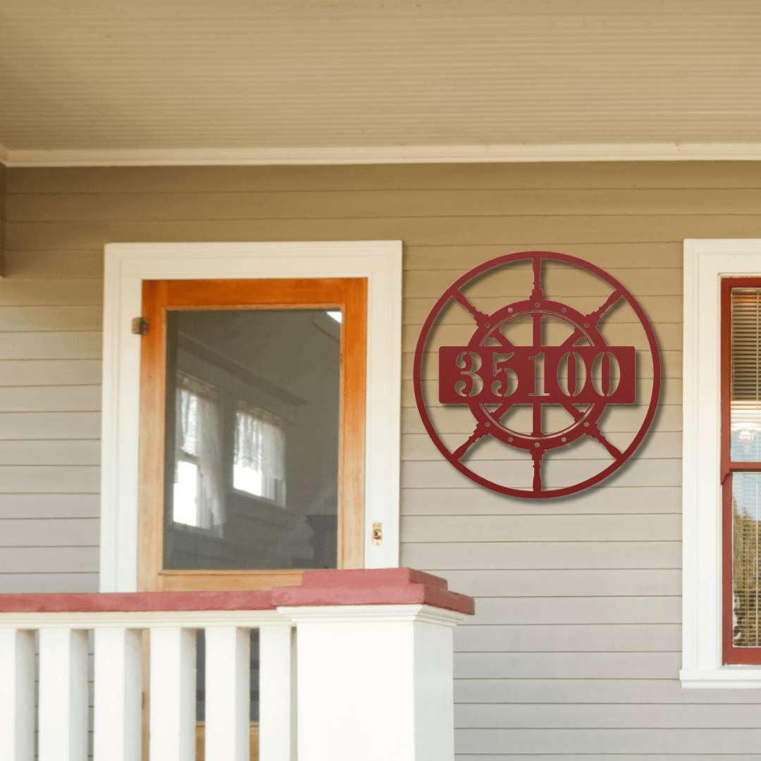 Wall Art Red / 12 Inch Custom Address Sign Boat Steering Wheel