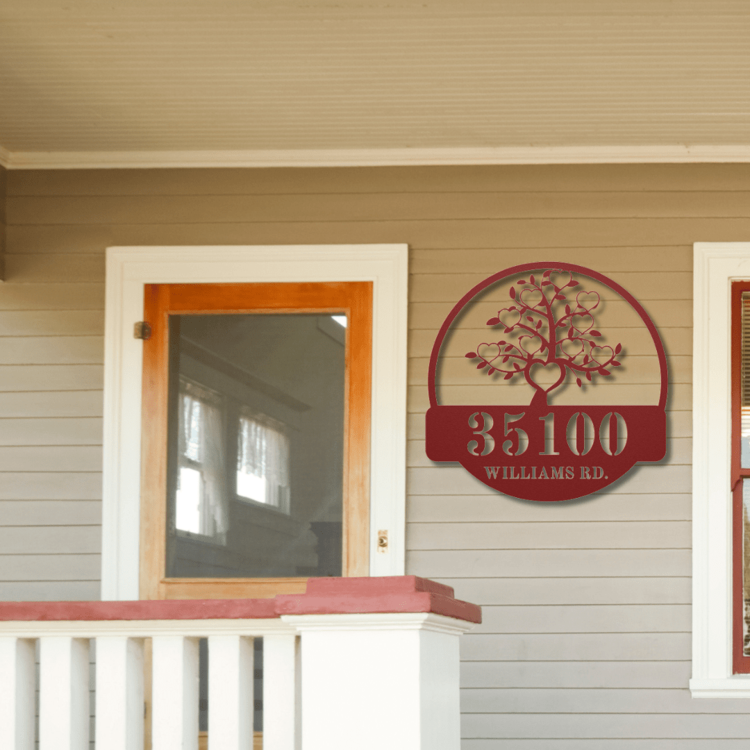 Wall Art Red / 12 Inch Custom Address Sign with Family Tree