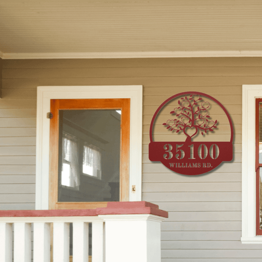 Wall Art Red / 12 Inch Custom Address Sign with Family Tree