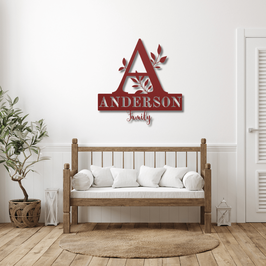 Wall Art Red / 12 Inch Custom Family Monogram and Name Sign