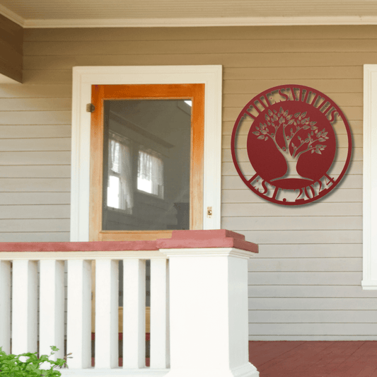 Wall Art Red / 12 Inch Custom Name Sign with Family Tree