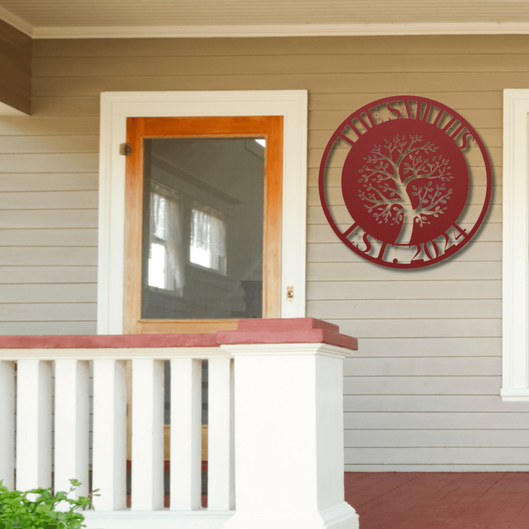 Wall Art Red / 12 Inch Custom Name Sign with Family Tree Wall Art