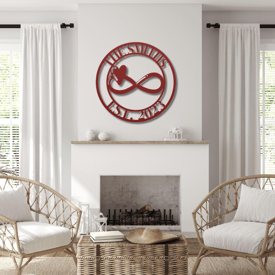 Wall Art Red / 12 Inch Custom Name Sign With Infinity Symbol