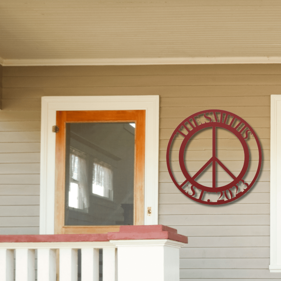 Wall Art Red / 12 Inch Custom Peace Name Sign with Established Date