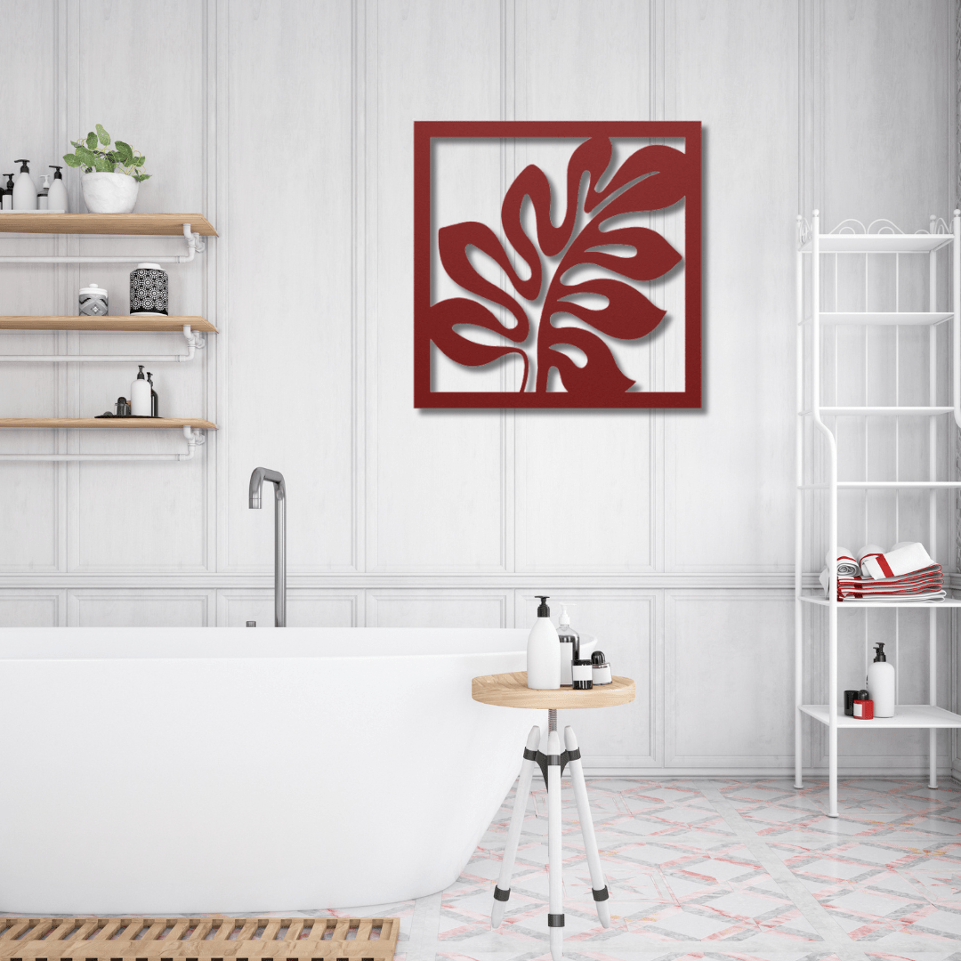 Wall Art Red / 12 Inch Decorative Leaf in a Square Frame