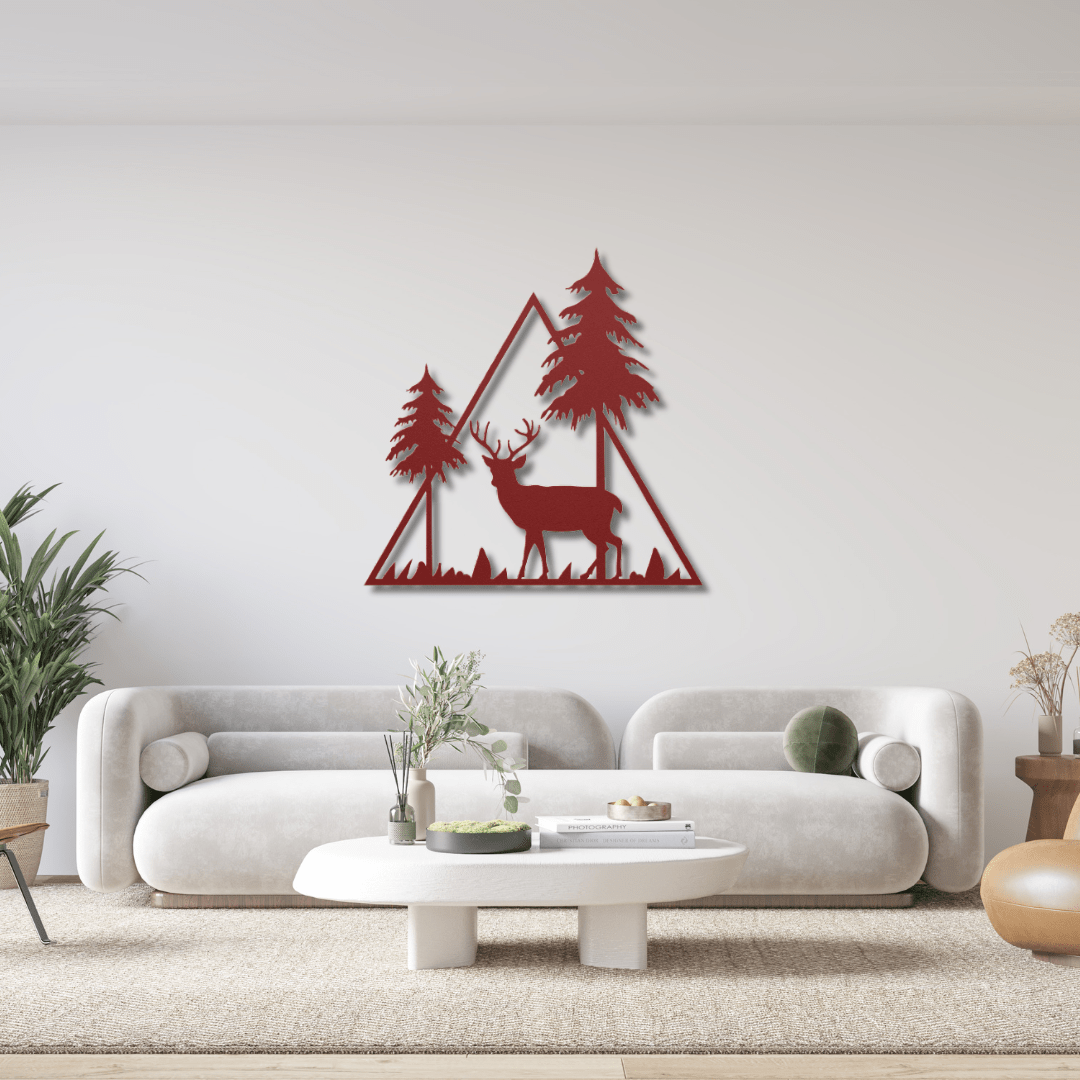 Wall Art Red / 12 Inch Deer Wall Art in Triangle Frame