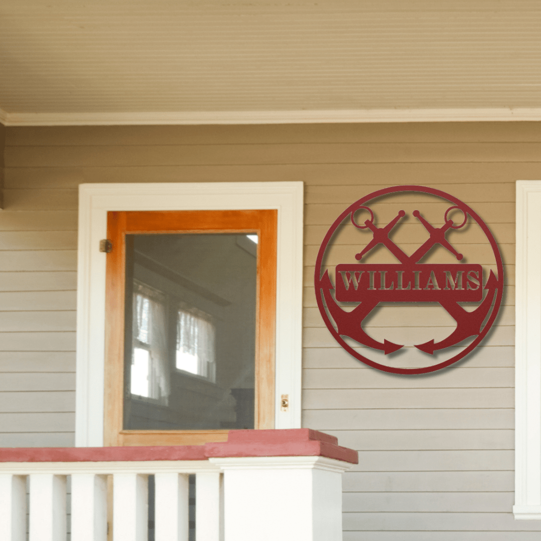 Wall Art Red / 12 Inch Double Anchor Custom Name Sign