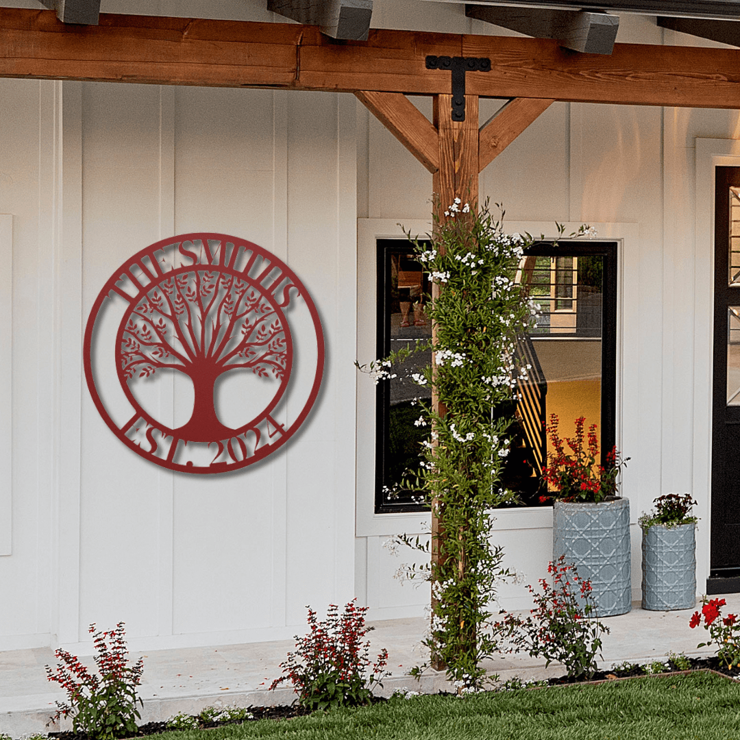 Wall Art Red / 12 Inch Family Tree Custom Name Sign with Est. Date