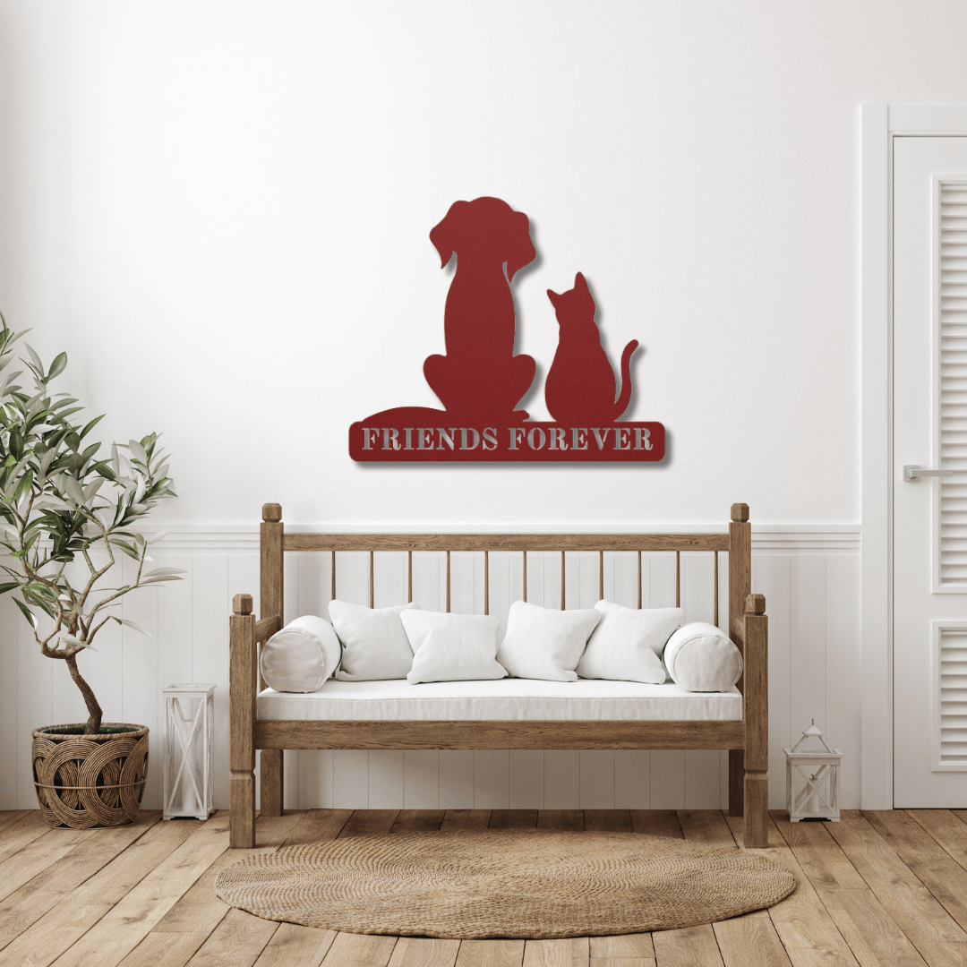 Wall Art Red / 12 Inch Friends Forever Cat and Dog Wall Art