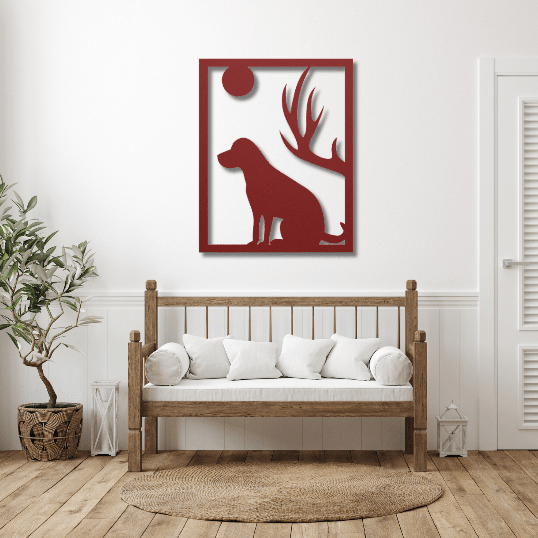 Wall Art Red / 12 Inch Gazing Dog in Rectangle Frame