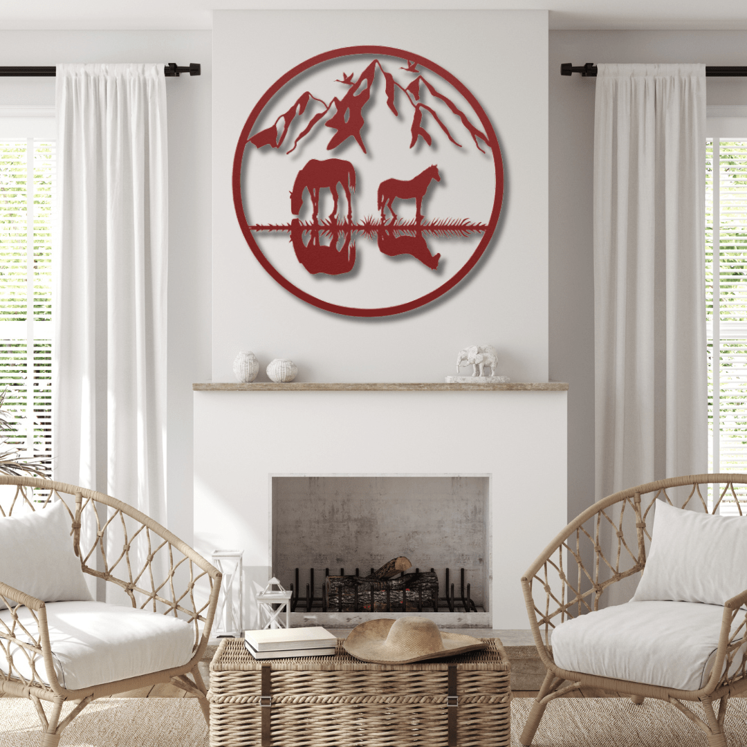 Wall Art Red / 12 Inch Horse Reflections with Circular Frame