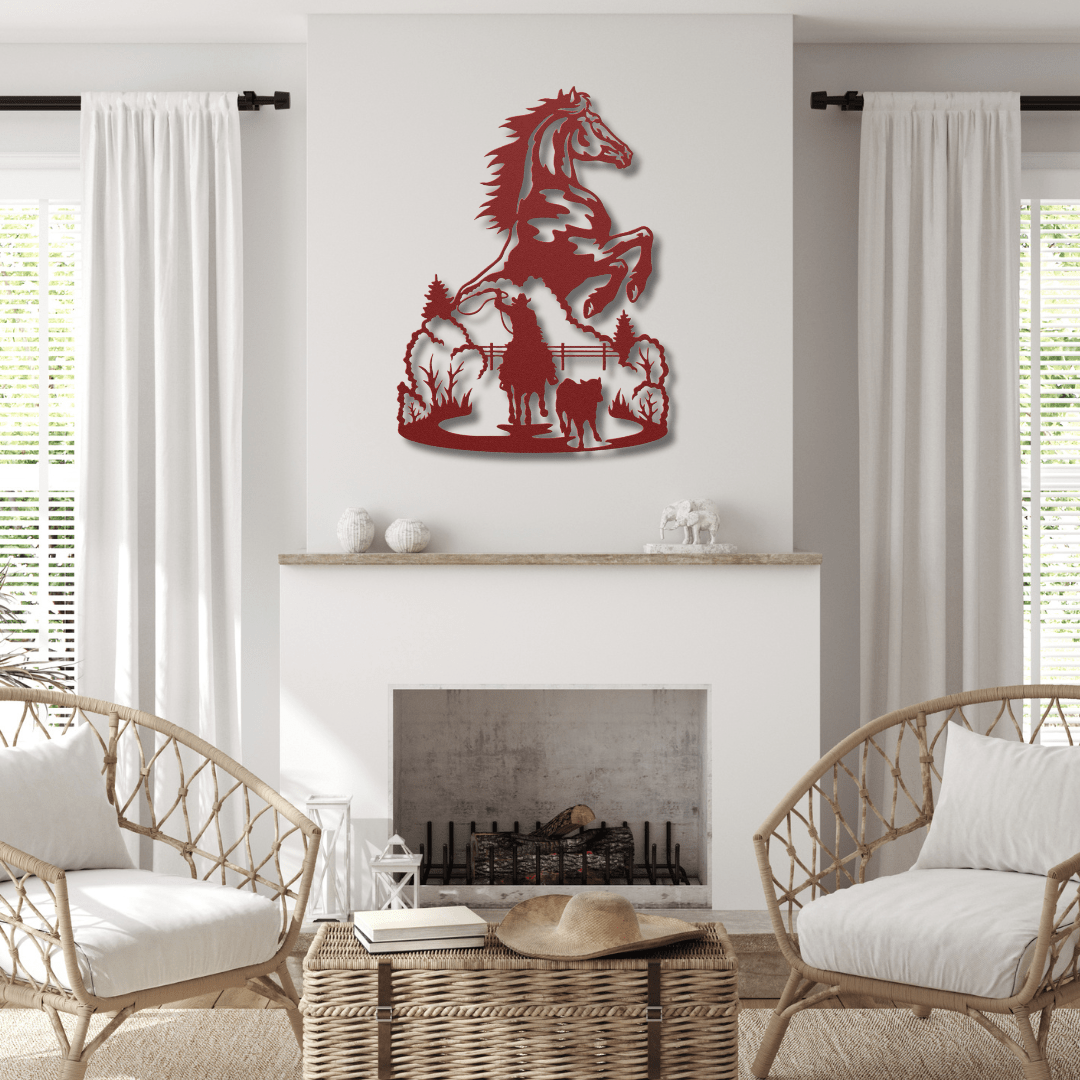 Wall Art Red / 12 Inch Horse Roping Cattle Wall Art