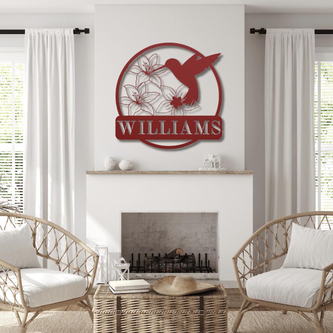 Wall Art Red / 12 Inch Hummingbird Custom Name Sign