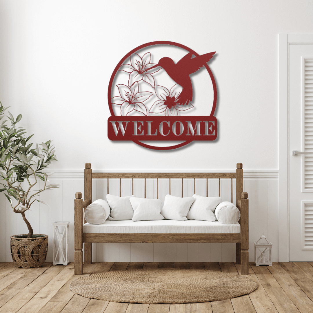 Wall Art Red / 12 Inch Hummingbird Welcome Sign